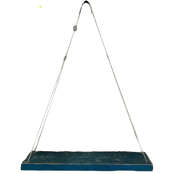 Rustic Distressed Nautical Blue Reclaimed Wood Hanging Wall Shelf - Picture 3 of 7